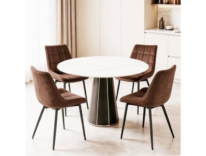 Chleby Lot de 4 Chaise Salle à Manger en Velours Chaises Rembourrées Design Moderne Pieds Métal Noir Pour Cuisine Salon Marron
