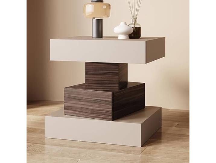 SOFACHEN Bett Beistelltisch Modern, Unregelmäßiger Nachtkommode mit 4 Schubladen und Leises Gleiten, Nachttischmöbel Nachtschrank, Holzplatte Organizer für Gegenstände, Studentenwohnheim(Khaki,40cm)