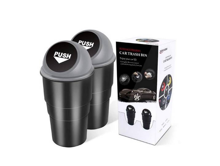 LuxusKollektion Mülleimer Auto Mülleimer Deckel Universal Getränkehalter Mini Set 2 2Grey