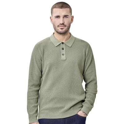 Polokragenpullover VENTI "VENTI Polo-Shirt langarm gemustert", Herren, Gr. L, hellgrün, 100% Baumwolle, Pullover