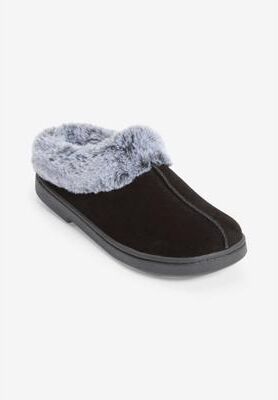 Wide Width Women's The Fur Lined Slipper by Clarks in Black (Size 8 W)