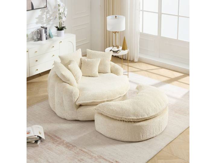 HOMVRA Fauteuil lounge modulable nuage beige en polyester et mousse dense avec accoudoirs et coussins