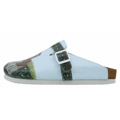 Hausschuh DOGO "Comfie Pantoletten Hausschuhe Going On An Adventure Damen", Damen, Gr. 41, ungefüttert, Normalschaft, blau, Lederimitat, Schuhe Hausschuh, Handgefertigt