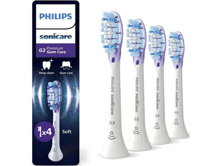 Aufsteckbürsten PHILIPS SONICARE G3 Premium Gum Care , weiss (weiß), Zahnbürstenköpfe, 4 Stk., Aufsteckbürsten, für gesünderes Zahnfleisch, für jedes Sonicare Handstück