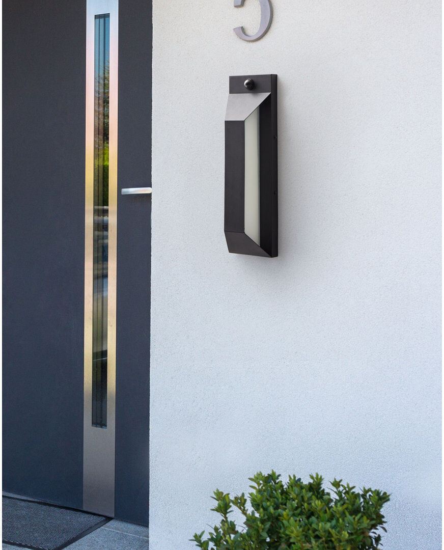 Metro MAWZA Matte Black 46cm H Integrated LED Frosted Glass Outdoor Armed Sconce Matte Black 46cm H X 5.51cm W X 11cm D