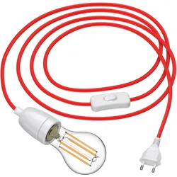 ledscom.de 3 m Textilkabel LEHA II Stecker, Schalter, Porzellan, rot + LED Lampe 1600lm warmweiß