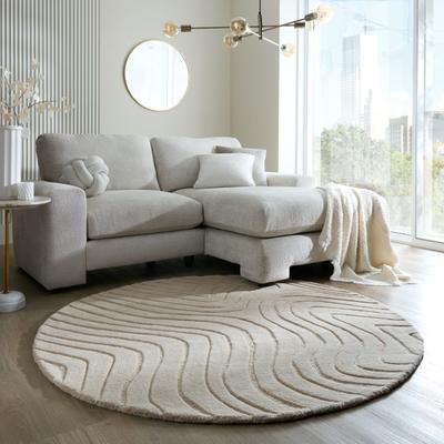 Wollteppich FLAIR RUGS "Mesmerise, rund & abstrakt", beige (natur), H:14mm Ø:160cm, Wolle, Teppiche, Wollteppich mit Hoch-Tief Effekt, abstrakt