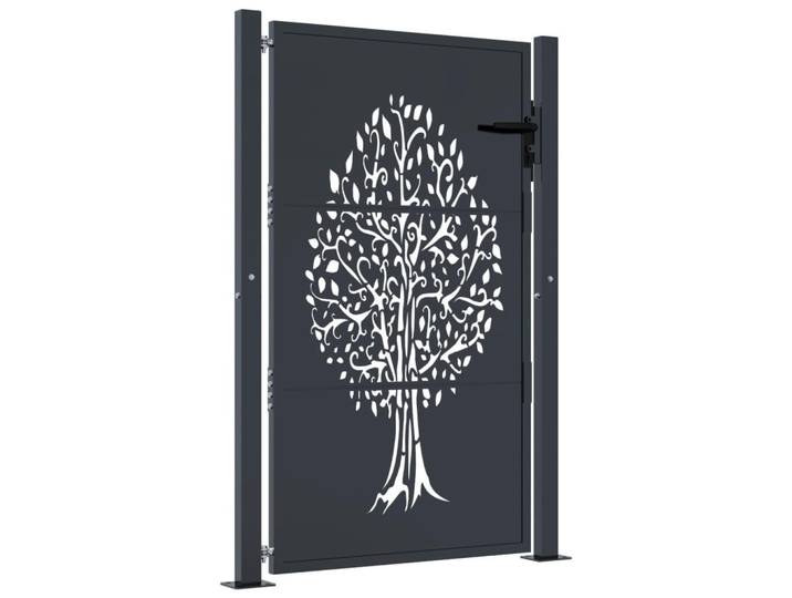 vidaXL Gartentor Anthrazit 100/125 Cm Stahl Baum-Design, Metall, Rechteckig, 105x130 cm, Gartenzubehör