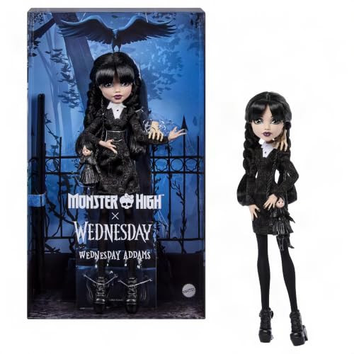 Monster High x Wednesday Addams pop in zwarte jurk