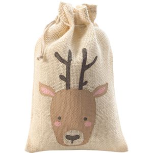 Folia Geschenktüte J 651, Rentier, Jutesäckchen natur mit Rentiermotiv, 17 x 25cm