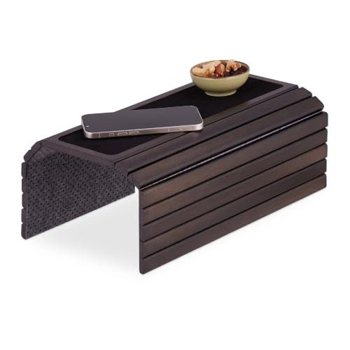 Relaxdays Armleuning dienblad bamboe bruin/zwart BxD: 42 x 34 cm