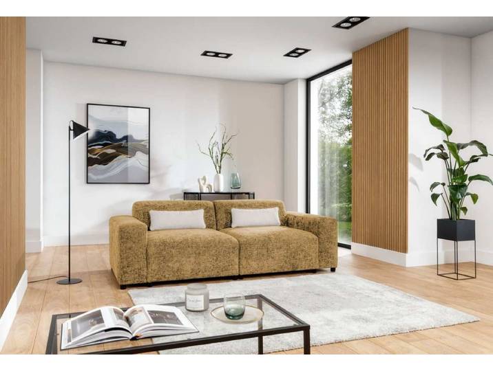 Designer 2er Sofa Napoli - Senfgelb - Stoff - Luxusbetten24