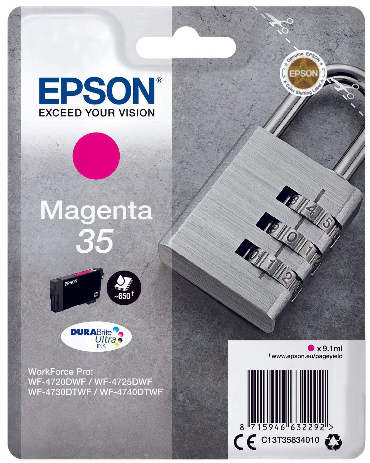 Epson Original 35 Schloss Druckerpatrone magenta 650 Seiten 9,1ml (C13T35834010)