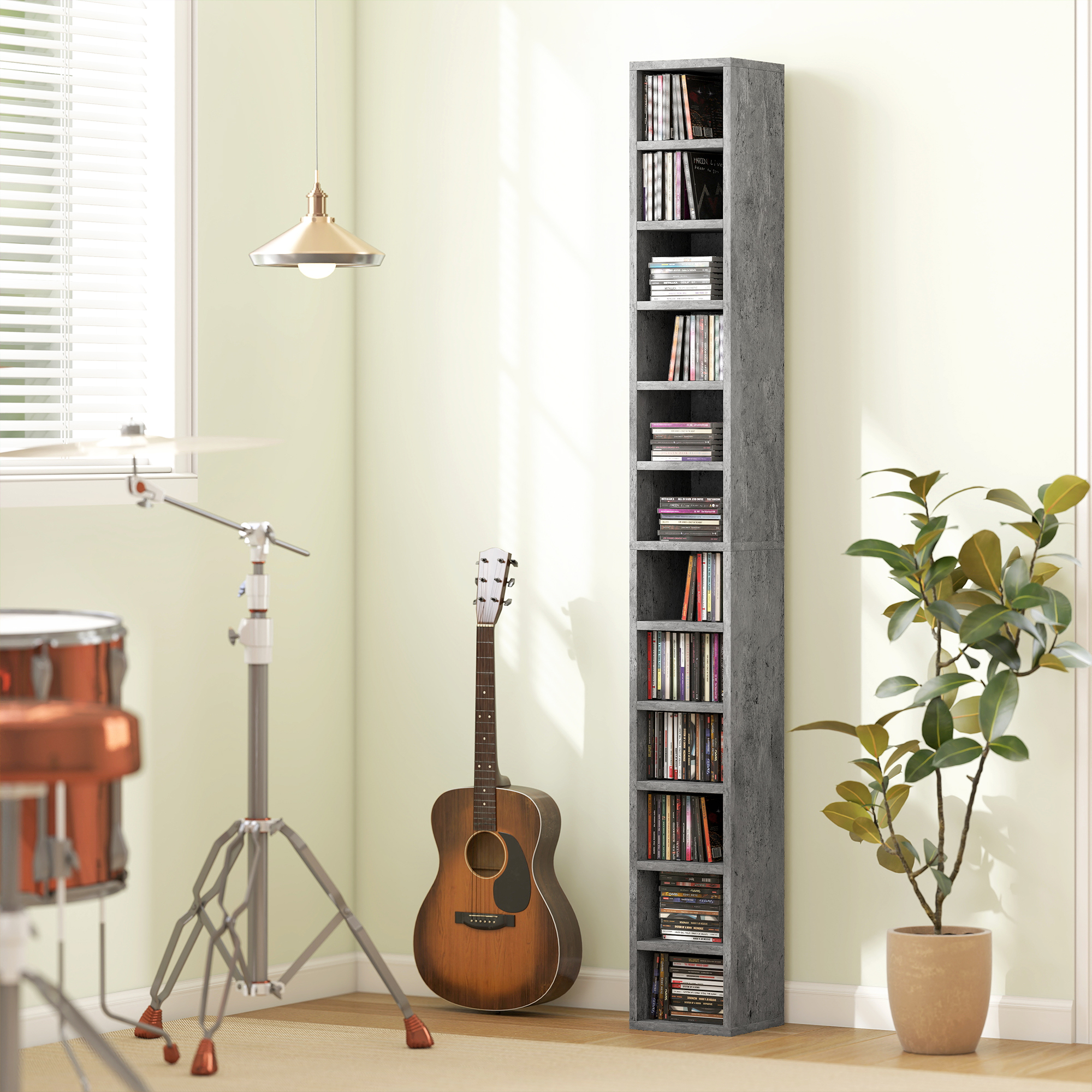 Homcom Mobile Libreria Porta CD a 12 Ripiani per 204 CD, in MDF e Truciolato, 21x20x175 cm, Grigio   Aosom Italy