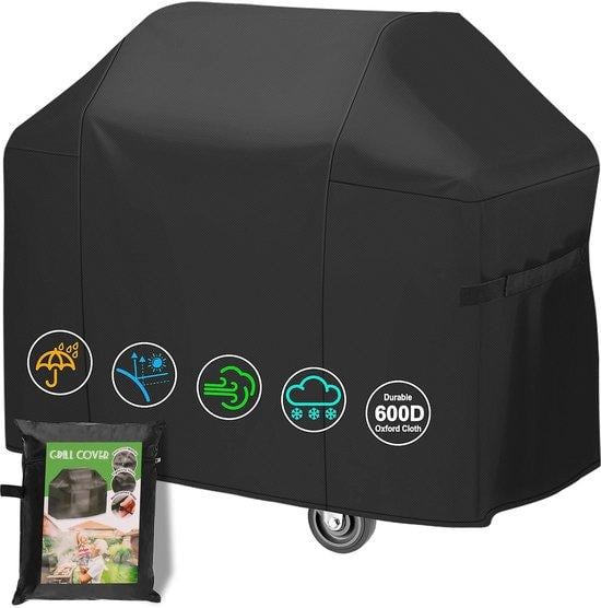 Waterbestendige grillhoes van 600D Oxford-stof, zwart, B x D x H: 145 x 61 x 117 cm