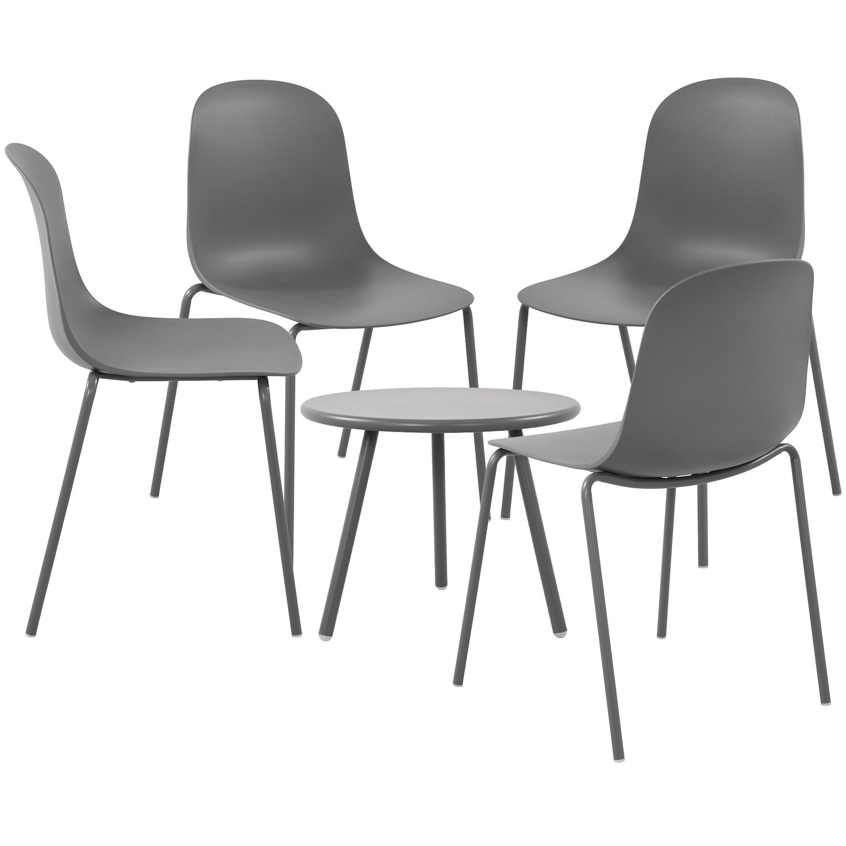 CLP 4er Sitzgruppe Berdin I Garten-Set 4x Stuhl stapelbar und 1x Tisch I Outdoor-Set wetterfest und UV-beständig I Gartenmöbel