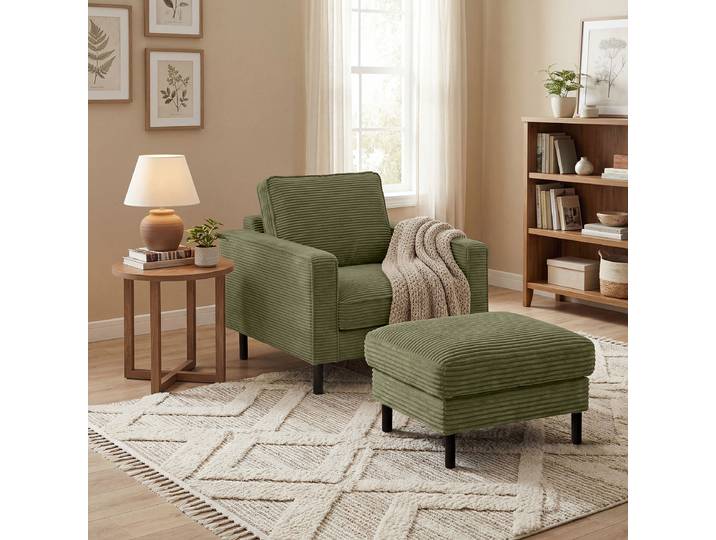 Polsterhocker 70 x 48 x 60cm Grün Cordstoff Lola: Antikgrün