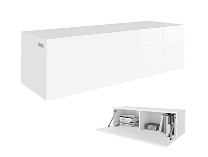 RODRIGO TV Lowboard Hängeboard Board Schrank mit Hochglanz 105 cm Länge (korpus matt weiß + Front weiß Hochglanz)