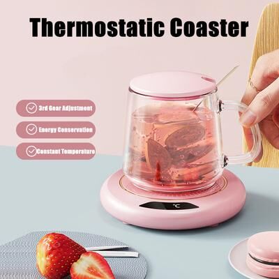 Friendly Fresh Finds USB Thermostatic Heating Coaster Adjustable Speed Heating, Constant Temperature white
