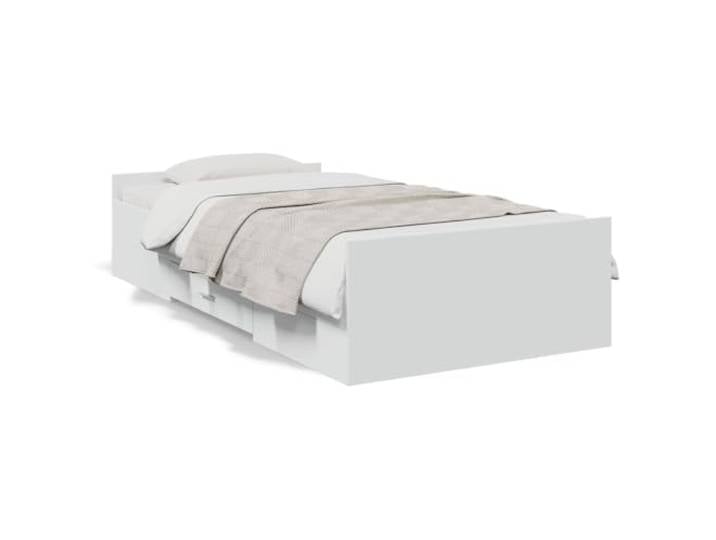 PUGYNBK Bett mit Schubladen, Holz, weiß, 90 x 200 cm Integrierte Aufbewahrung, robuste Lamellen, langlebige Struktur, ohne Matratze