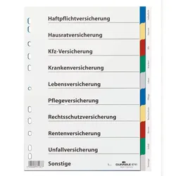 Durable Ordnerregister Versicherungen 10tlg mit Aufdruck u Index
