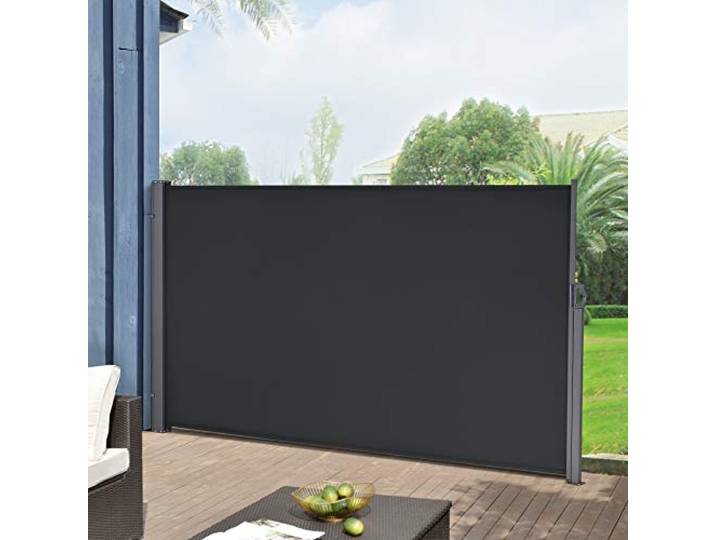 pro.tec Seitenmarkise ausziehbar Mulhacén Balkon Sichtschutz 180 x 300 cm Markise zum Bohren Windschutz Terrasse mit Metallgestell Schwarz
