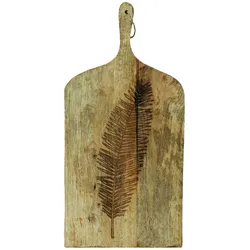 Dekoratives Servierbrett aus Mangoholz mit Griff FEDER MOTIV - Schneidebrett 51x25x2cm