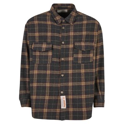 Kurzarmshirt ANOTHER COTTON LAB "Another Cotton Lab Another Flanell Shirt", Damen, Gr. S, braun, 100% Polyester, bedruckt, normal, amerikanischer Ausschnitt, Shirts