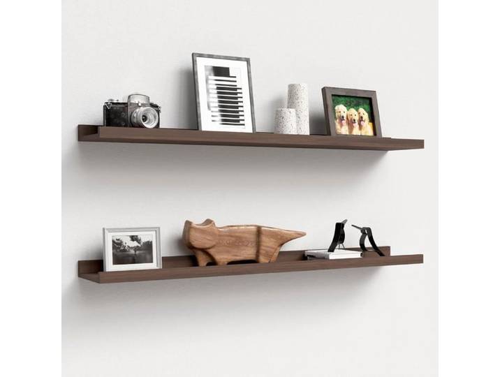 Étagère murale flottante en bois noyer 90 cm - Lot de 2 - Antidérapante - Décoration murale