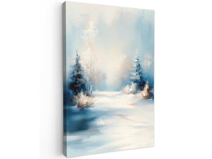 MuchoWow Leinwandbild - Wald – Winter – Natur – Abstrakt – Schnee - 60x90 - Kunstdruck, Weiß, Textil, Kiefer, Rechteckig, 60x90 cm, gerahmt, Bilder & Rahmen, Bilder, Wandbilder