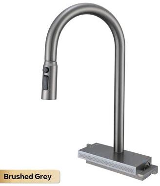 Uplifted Finds Luxury Gunmetal Brass LED Digital Display Kitchen Faucet Pull Out g9 16 brushed Gray