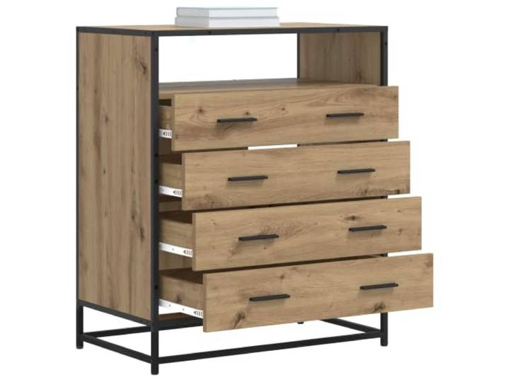 Schubladenschrank 4-fach Dab Artisan 70 x 41 x 83,5 cm Holzfackel, wendbare Türen, Stangengriffe, für Wohnzimmer, einfache Wartung
