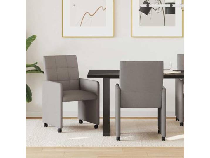KTHLBRH Esszimmerstühle mit Rollen 2er Set Stoff Taupe 58x65x94 cm Stoffbezug Taupe, Rollen, Armlehnen, Sperrholz, Metall, 2 Stück, Montage nötig