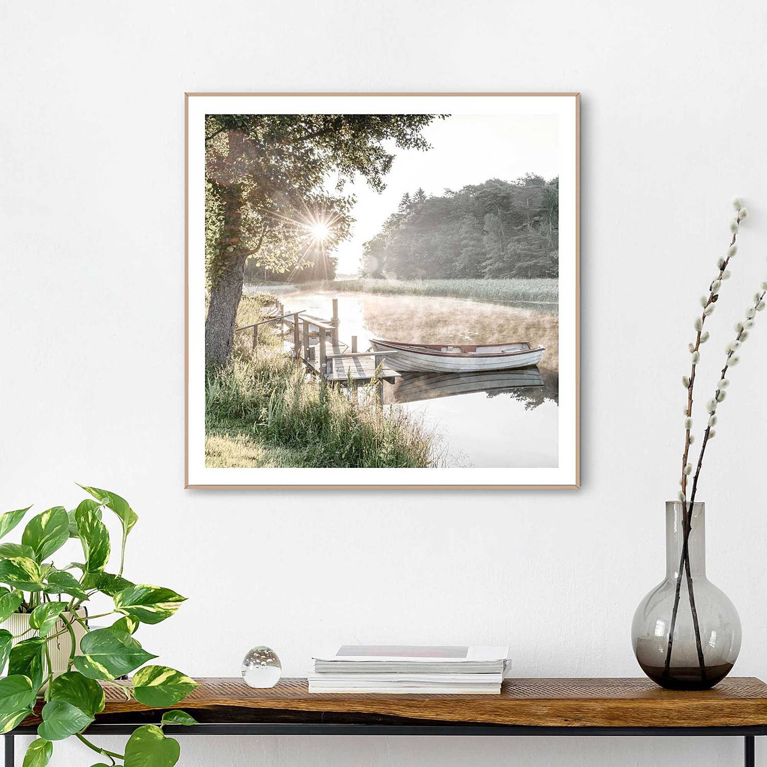 home24 Ingelijste afbeelding Rise and Shine, houten lijst, groen/multicolor, B/D/H: 50 x 50 x 1 cm