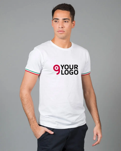 T-shirt cotone Girocollo Udine, Maniche Tricolore Personalizzate o neutre JRC