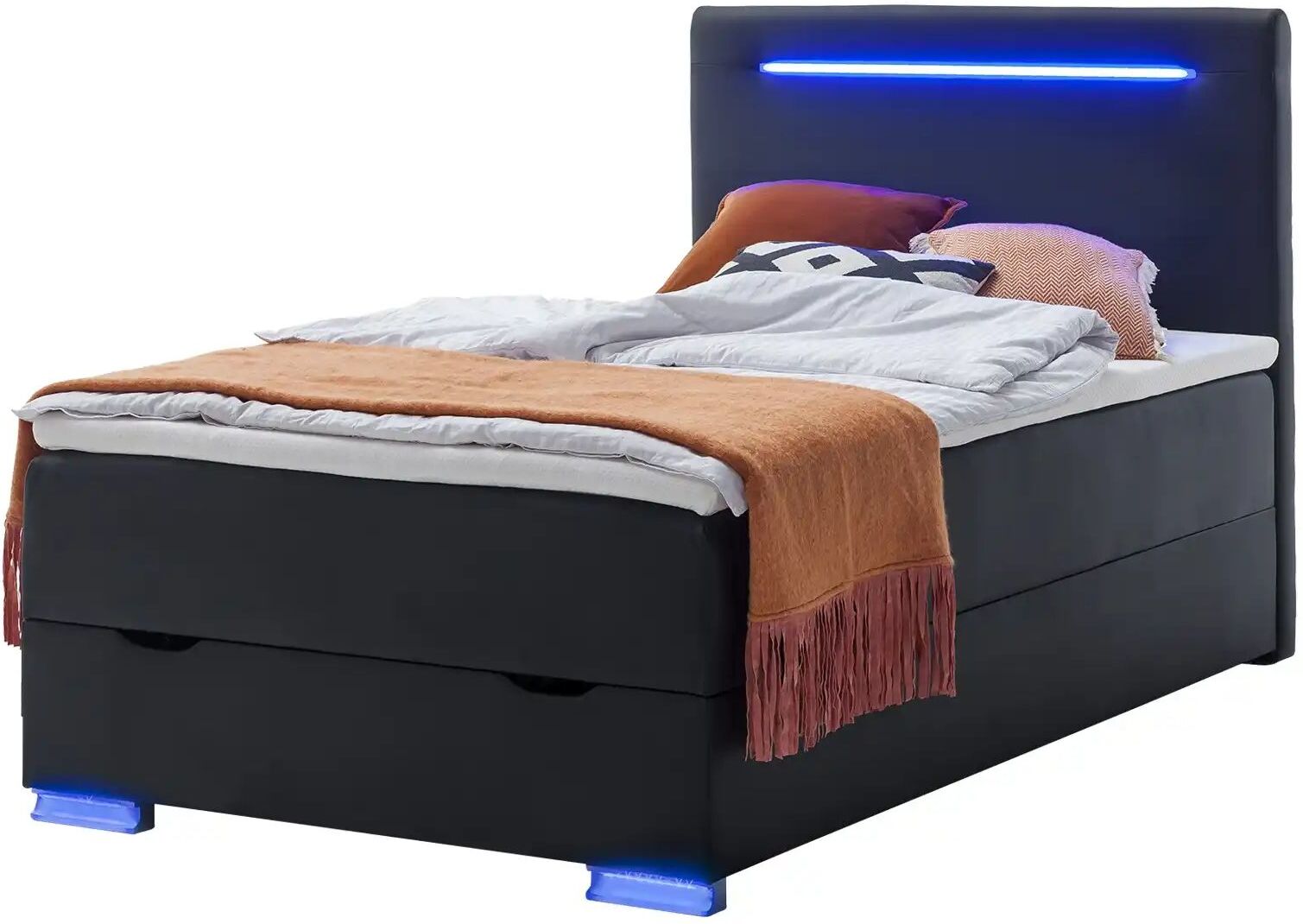 Höffner Boxspringbett mit LED-Beleuchtung  Lederoptik  120/200 cm Knight ¦ schwarz ¦