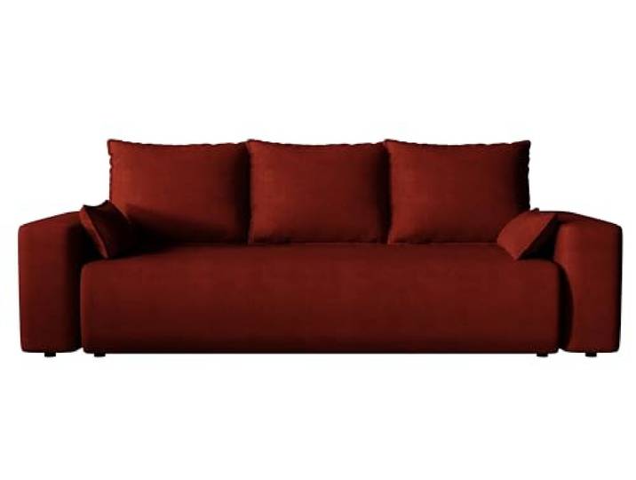 4ALL HOME Sofa mit Schlaffunktion Bubi 242x95 cm - Couch - Sofa mit Bettkasten - 3 Sitzer - Schlafsofa - Schlafsofa mit Bettkasten - Cord - Wohnzimmer - Samt (Velo 628 Rotwein)