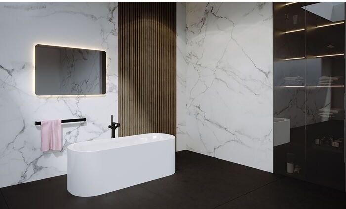 RIHO Sanitär GmbH Riho Devotion Free freistehende Badewanne B095002005 weiß, 180x71cm, mit Füllfunktion RihoFall, mit Schürze