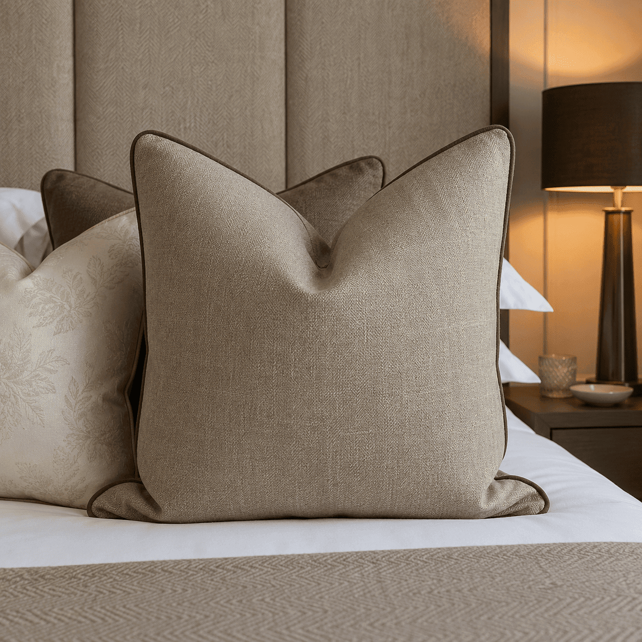 Malabar Pumice Woven Cushion Cover with Velvet Piping - 50x50cm