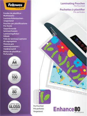 FELLOWES Laminierfolien, vorgestanzt, DIN A4, 80 mic., 100 Stück