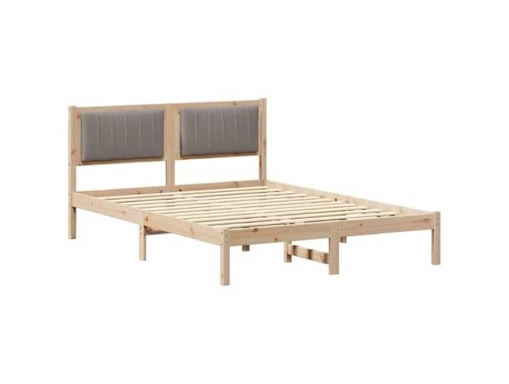 PUGYNBK Polsterbett Taupé 140 x 200 cm Massives Kiefernholz, Kopfteil aus Polyester, Schaumstofffüllung, quadratische Beine, Reinigung mit feuchtem Tuch