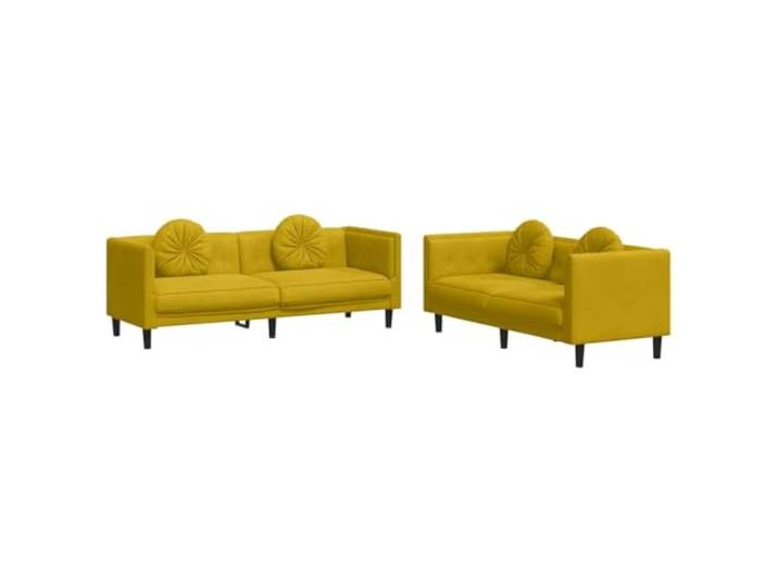 Coespram 2-tlg. Sofagarnitur mit Kissen Samt Couch Set Gelb Elegantes Polstermöbel-Set für das Wohnzimmer mit 4 runden Zierkissen und weichem Bezug für gemütliche Entspannung.