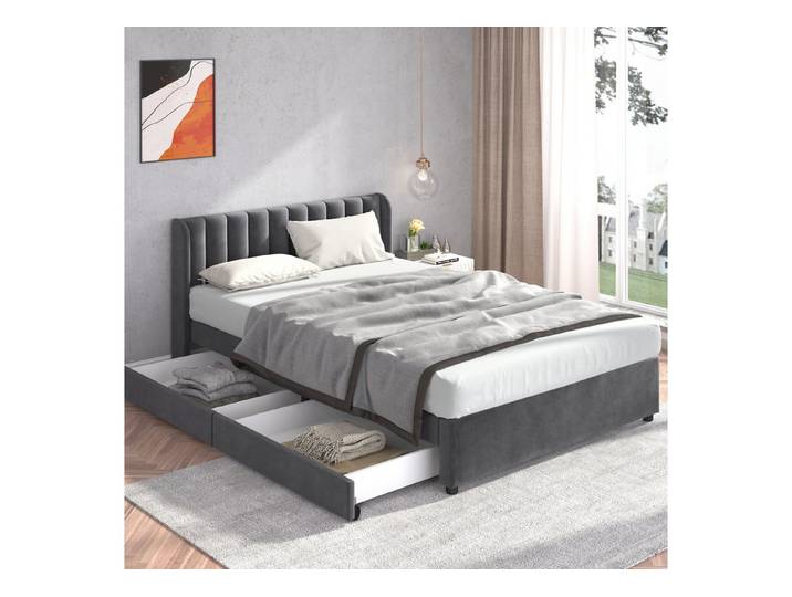 STILVORA Polsterbett 140x200 Doppelbett Bettgestell mit Stauraum,Lattenrost Rückenlehne
