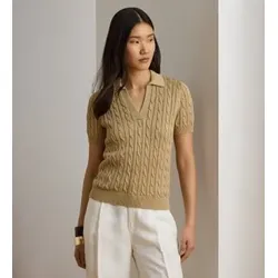 Lauren Ralph Lauren für Damen. 200P14041006 Beiger Baumwollpullover mit Zopfmuster (M), Lässig, Baumwolle, Kurzarm