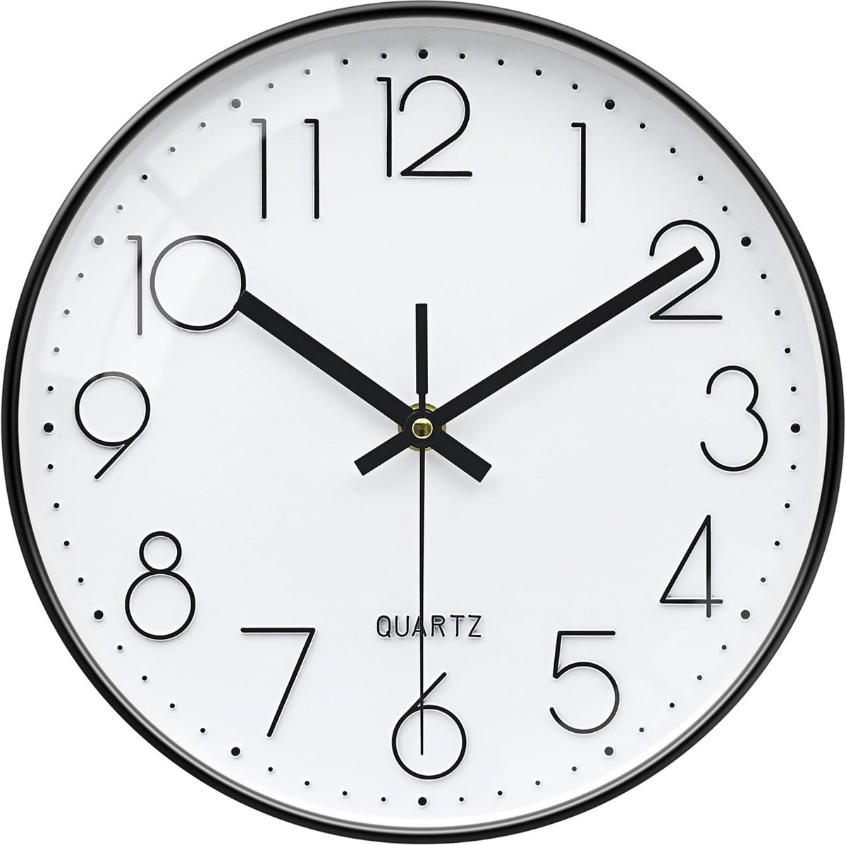 SnelShoppen Moderne ronde witte wandklok met grote 3D cijfers - Diameter: 25 cm