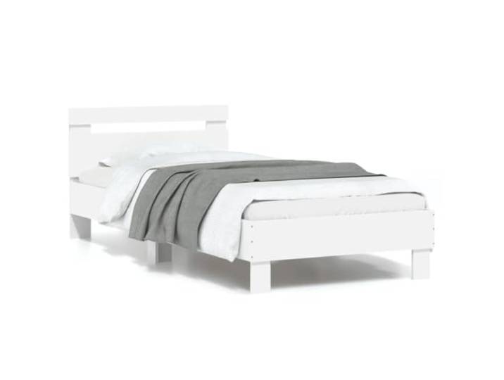 Stabiler Holzwerkstoff mit RGB LED Beleuchtung Schlafzimmer 90x190 cm Weiß Bettgestell mit Kopfteil und LED-Leuchten Weiß 90x190 cm mit RGB-Beleuchtung, USB-Anschluss, stabiler Lattenrost für