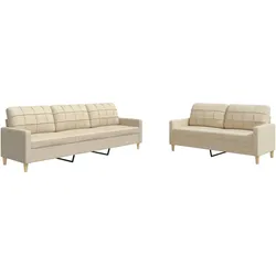 vidaXL 2-tlg. Sofagarnitur Creme Stoff