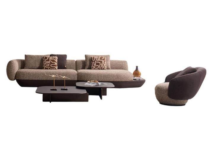 JVmoebel Sofa Moderne braune Polstergarnitur mit Textilsesseln und Tisch, 3 Teile