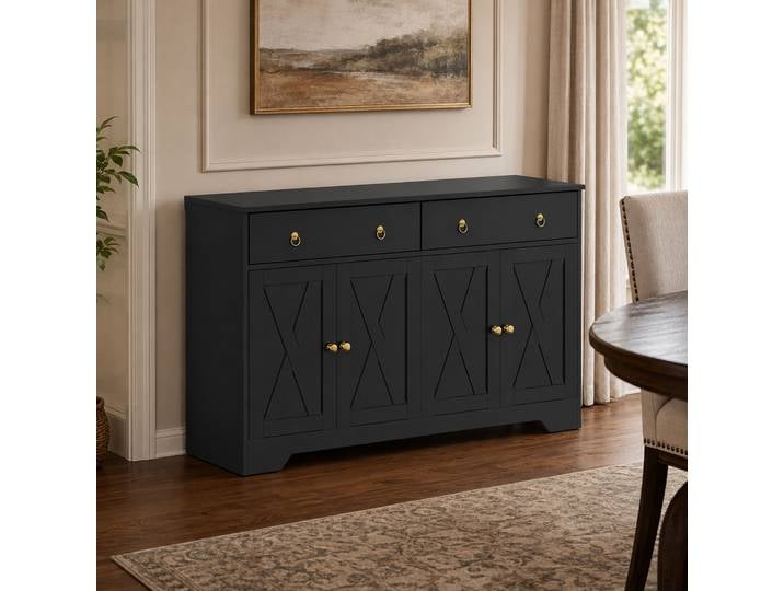 HOMCOM Buffet Armoire Cuisine Noir 2 Tiroirs 2 Placards Réglables