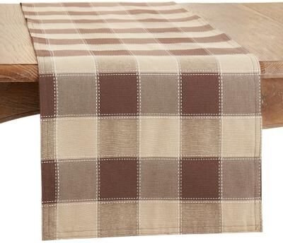 Saro Lifestyle Stitched Design Plaid Table Runner